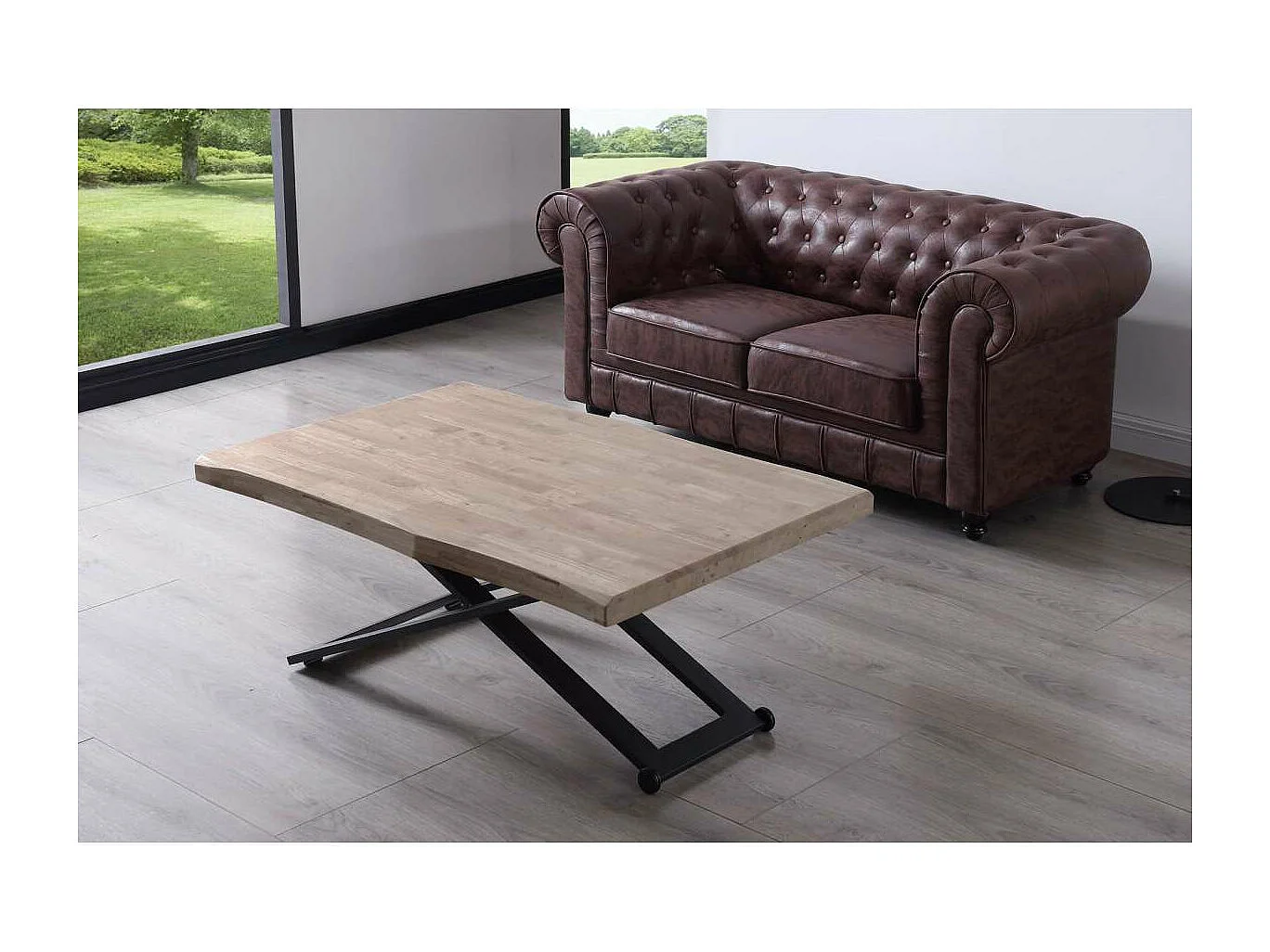 Mesa centro elevable Zoe tapa con forma acabado roble honey/negro, 120cm (largo) 80cm (anc