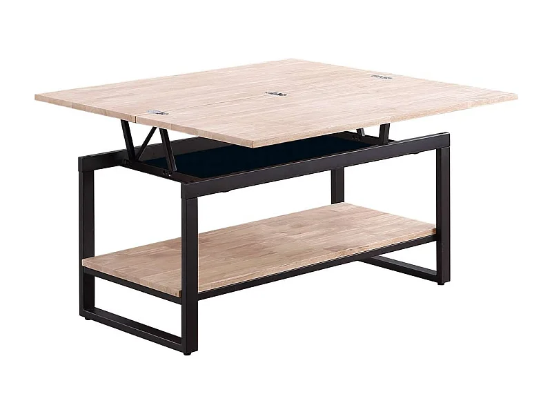 Mesa centro elevable y extensible Steve acabado roble nordish y negro, 47 cm(alto)100 cm(l