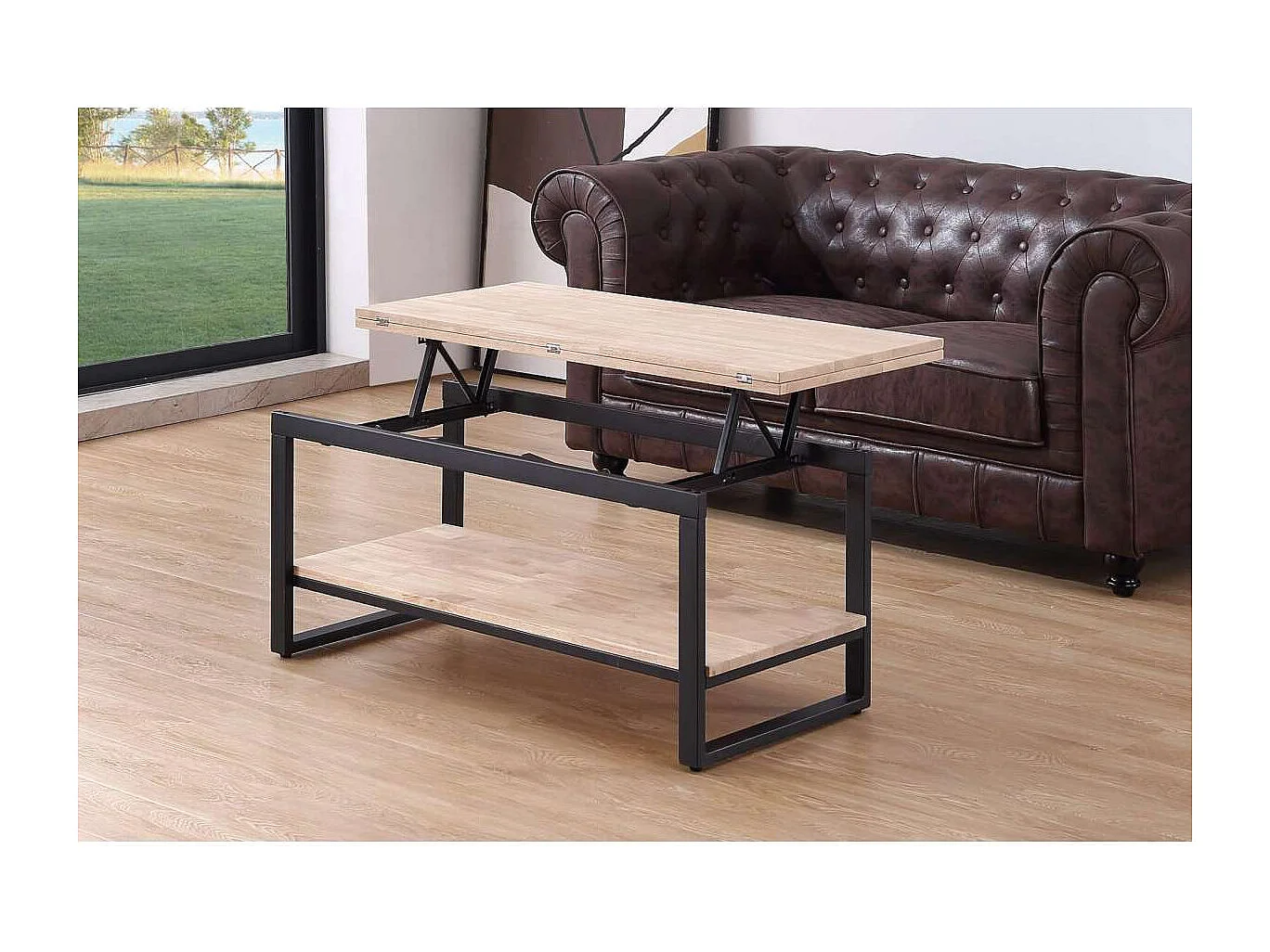 Mesa centro elevable y extensible Steve acabado roble nordish y negro, 47 cm(alto)100 cm(l