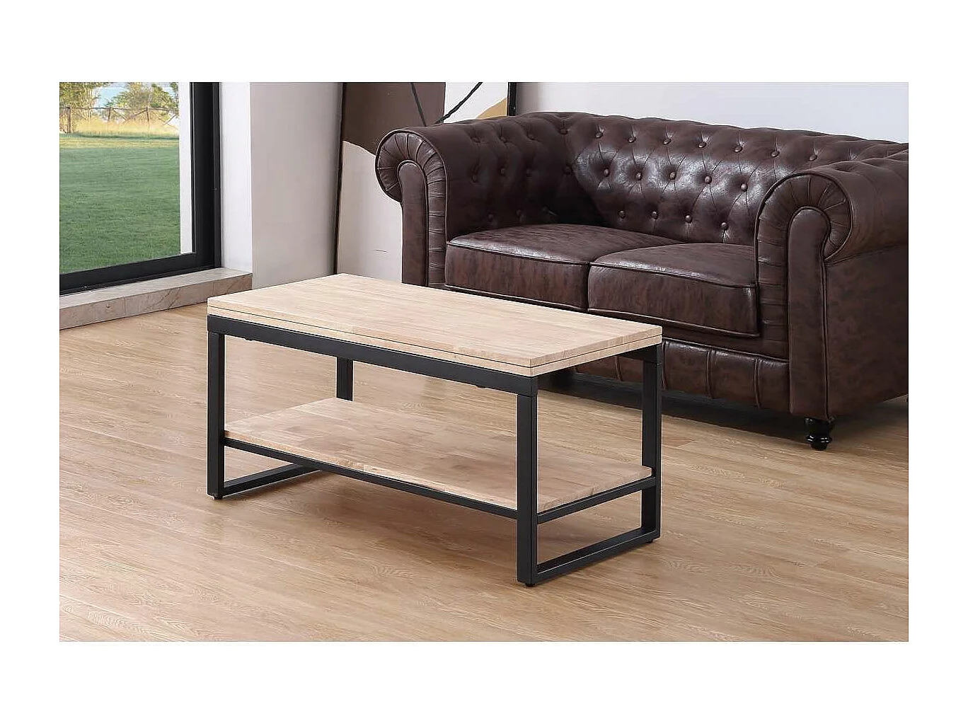 Mesa centro elevable y extensible Steve acabado roble nordish y negro, 47 cm(alto)100 cm(l