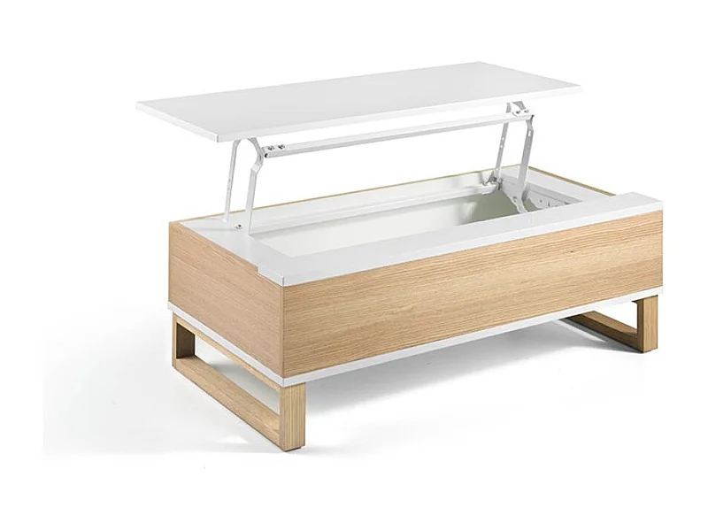 Mesa de centro elevable Eliana acabado blanco brillo, 110 cm (largo) x 60 cm (ancho) x 38