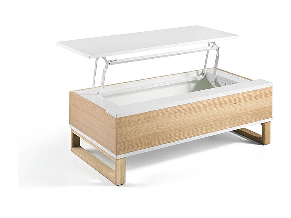 Mesa de centro elevable Eliana acabado blanco brillo, 110 cm (largo) x 60 cm (ancho) x 38