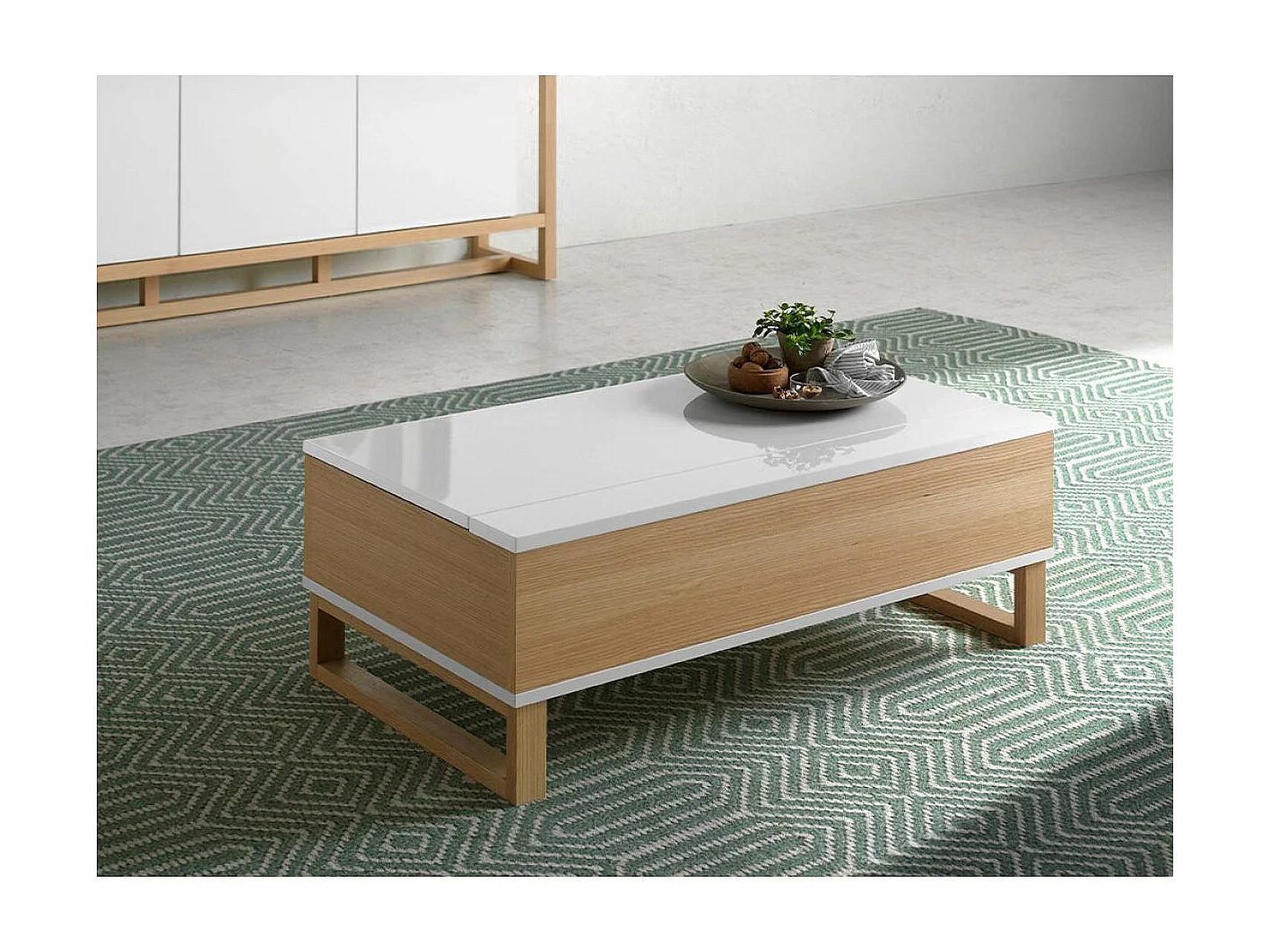 Mesa de centro elevable Eliana acabado blanco brillo, 110 cm (largo) x 60 cm (ancho) x 38