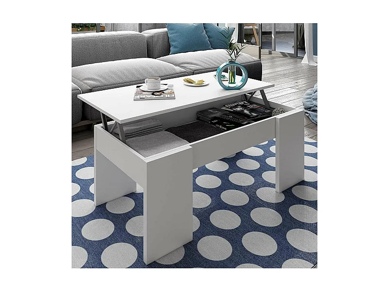 Mesa centro elevable Andujar Color Blanco Artik. 100 cm (Ancho) x 50 cm (Fondo) x 45-56 cm