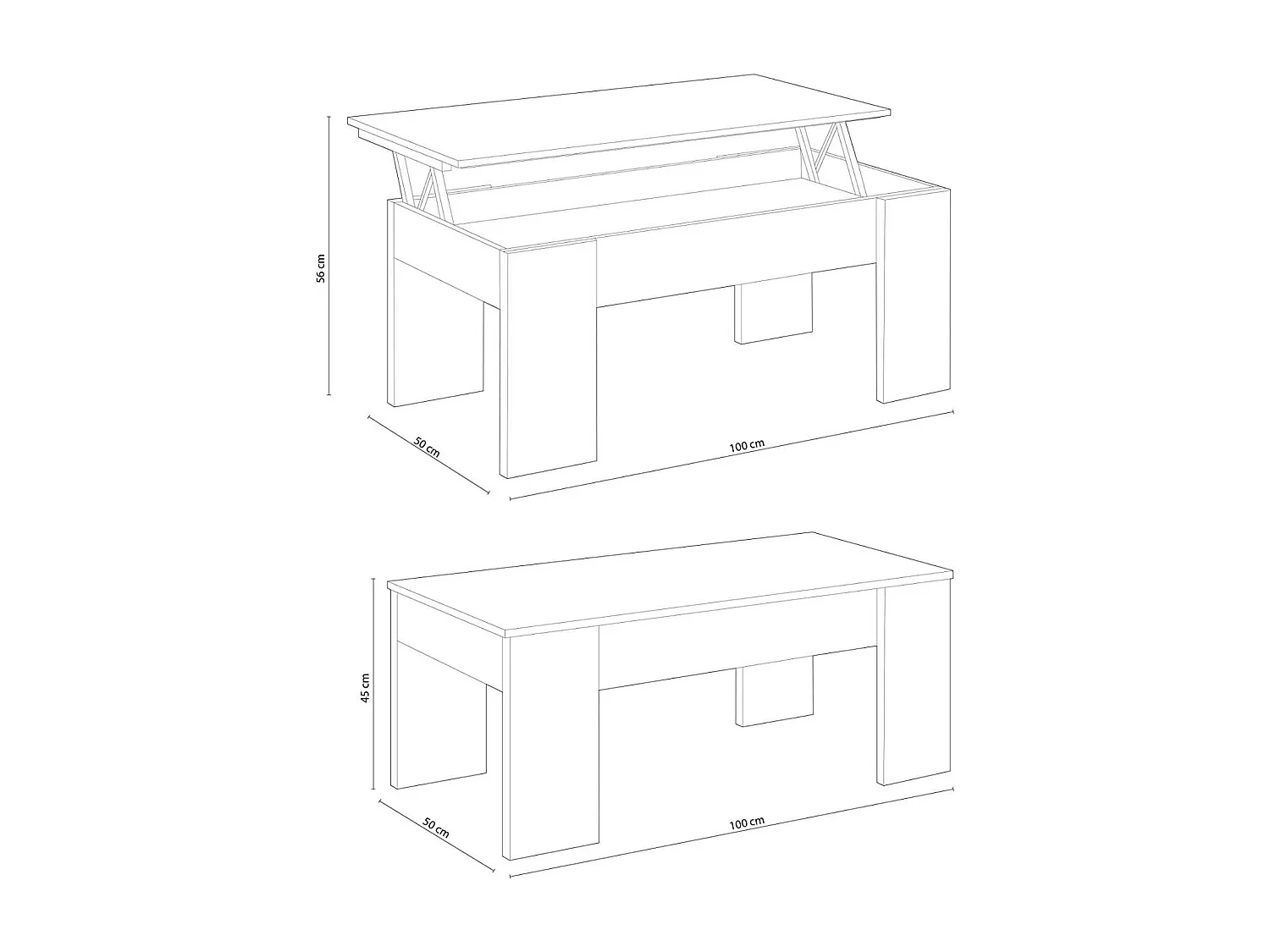 Mesa centro elevable Andujar Color Blanco Artik. 100 cm (Ancho) x 50 cm (Fondo) x 45-56 cm