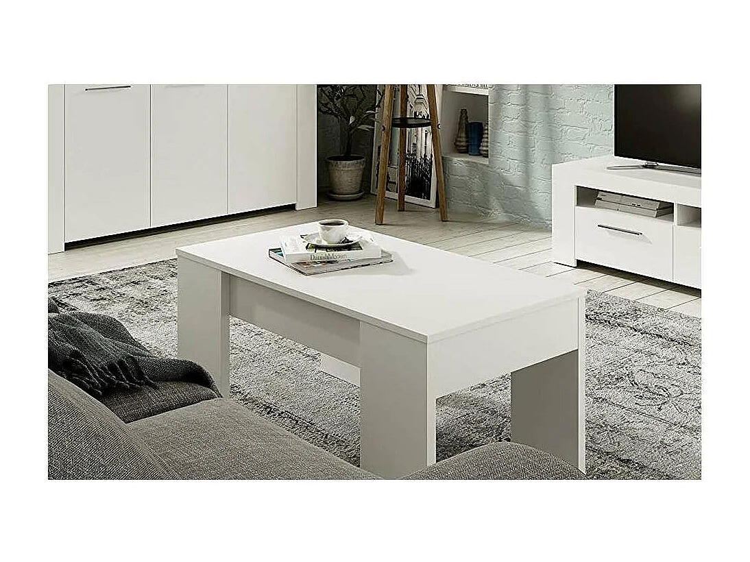 Mesa centro elevable Andujar Color Blanco Artik. 100 cm (Ancho) x 50 cm (Fondo) x 45-56 cm
