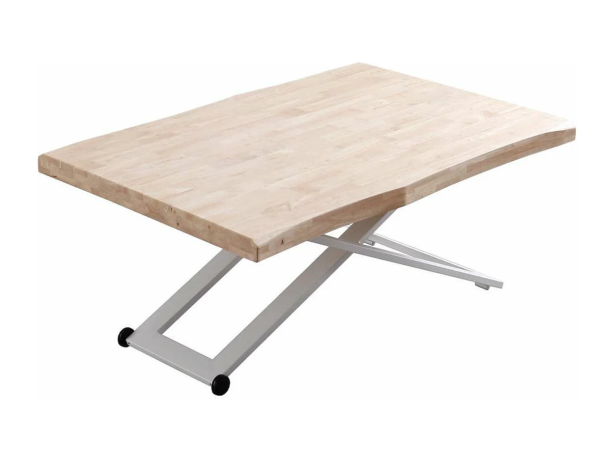 Mesa centro elevable Zoe tapa con forma acabado roble nordish/blanco, 120cm (largo) 80cm (