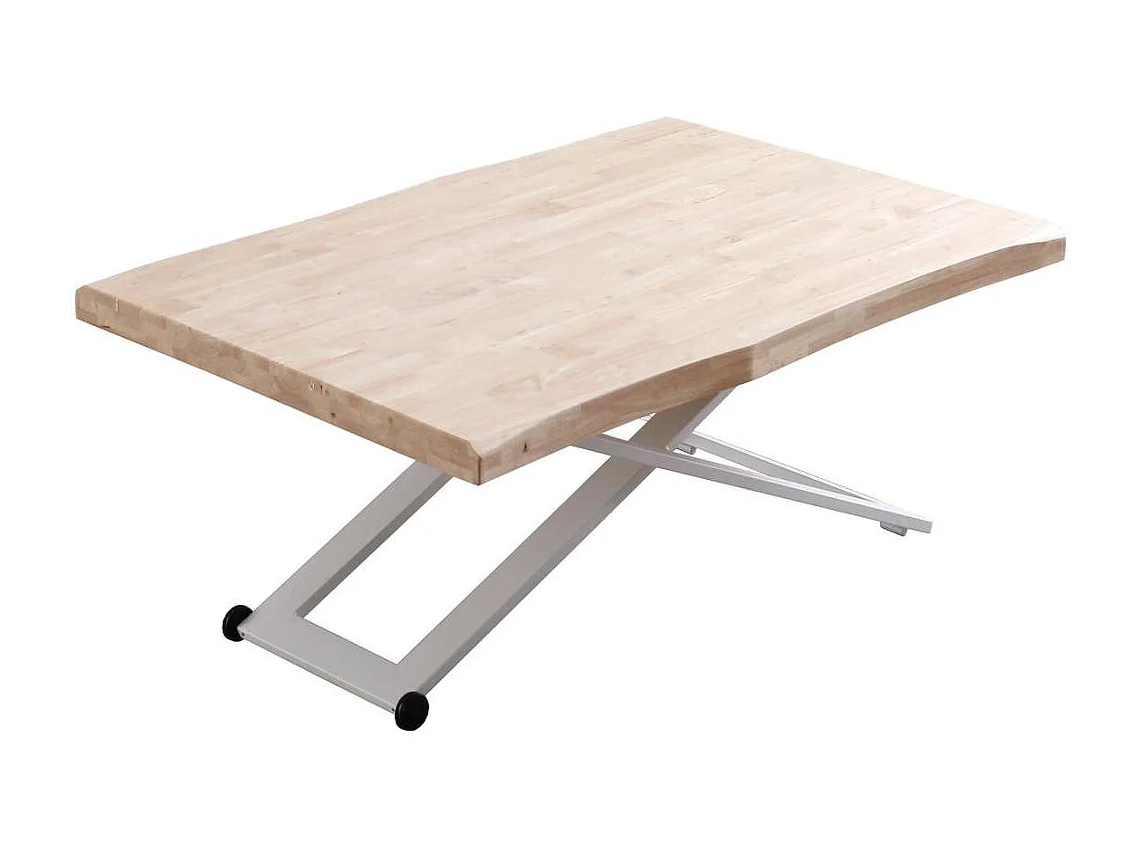 Mesa centro elevable Zoe tapa con forma acabado roble nordish/blanco, 120cm (largo) 80cm (