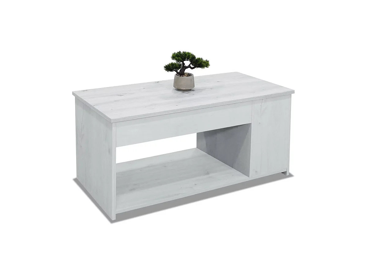 Mesa centro elevable acabado blanco polar, 46cm(alto) 102cm(ancho) 55cm(largo)