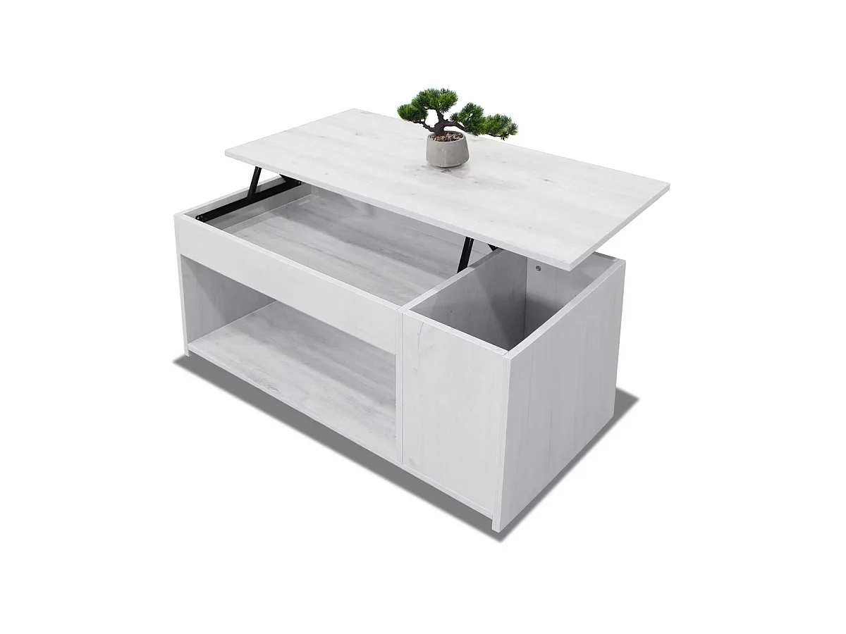 Mesa centro elevable acabado blanco polar, 46cm(alto) 102cm(ancho) 55cm(largo)