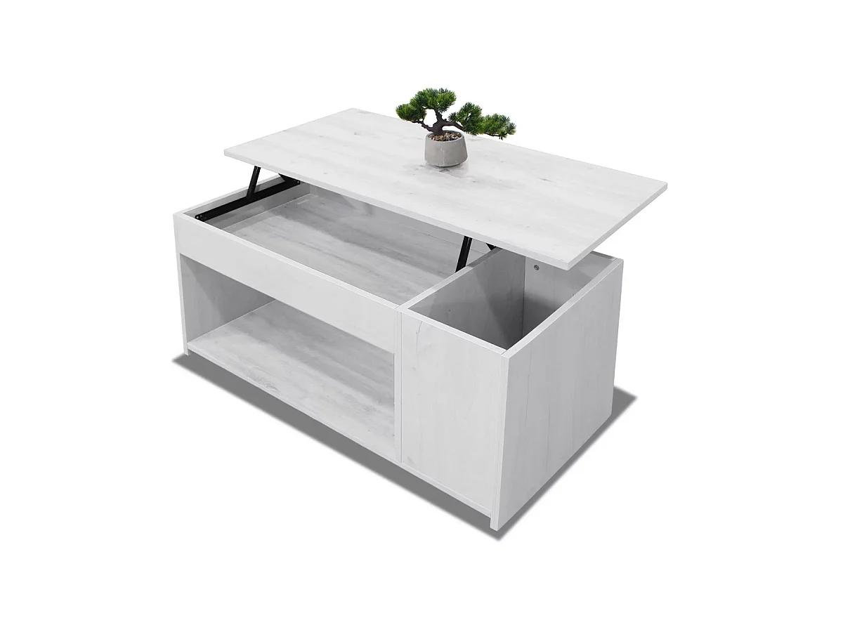 Mesa centro elevable acabado blanco polar, 46cm(alto) 102cm(ancho) 55cm(largo)