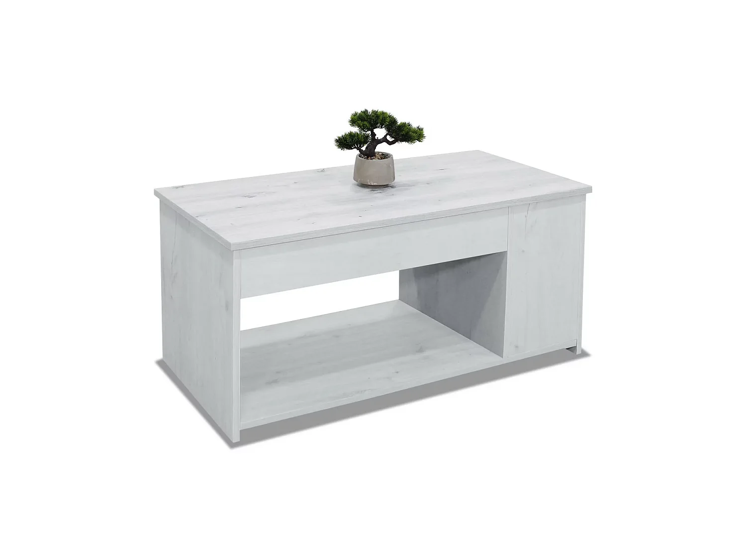 Mesa centro elevable acabado blanco polar, 46cm(alto) 102cm(ancho) 55cm(largo)