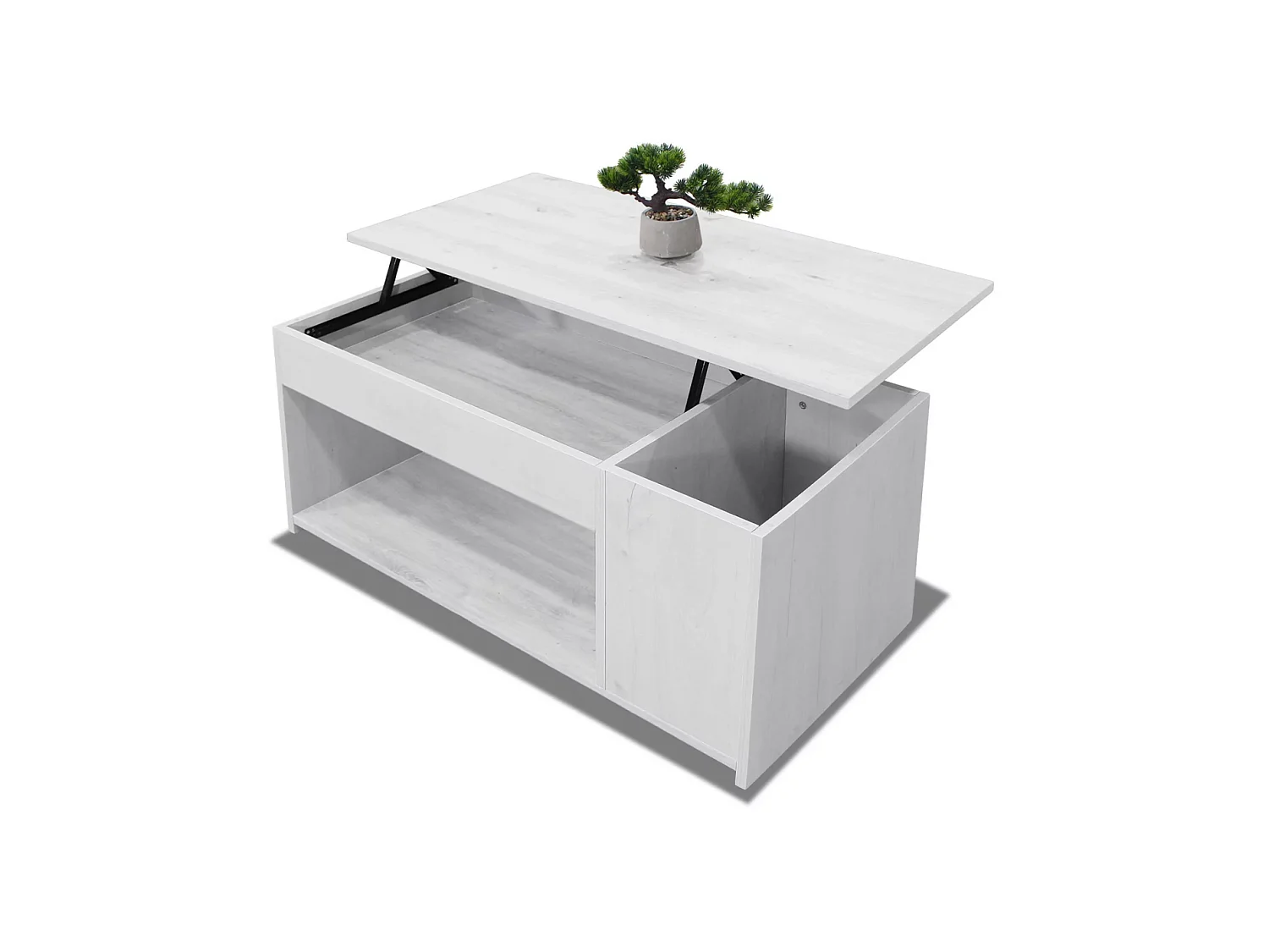 Mesa centro elevable acabado blanco polar, 46cm(alto) 102cm(ancho) 55cm(largo)
