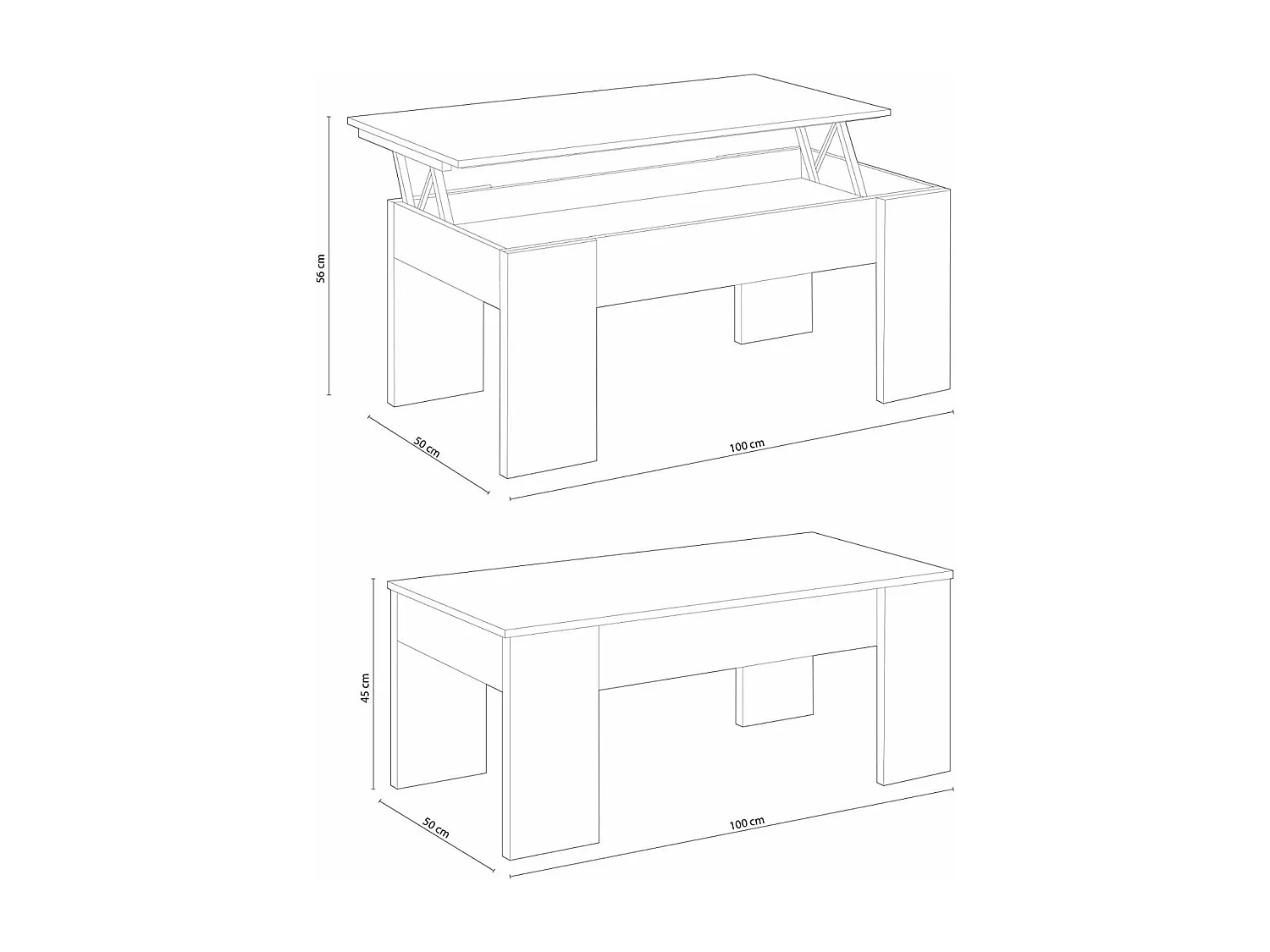 Mesa centro elevable Andujar en blanco artik y roble canadian 45 cm(alto)100 cm(ancho)50 c