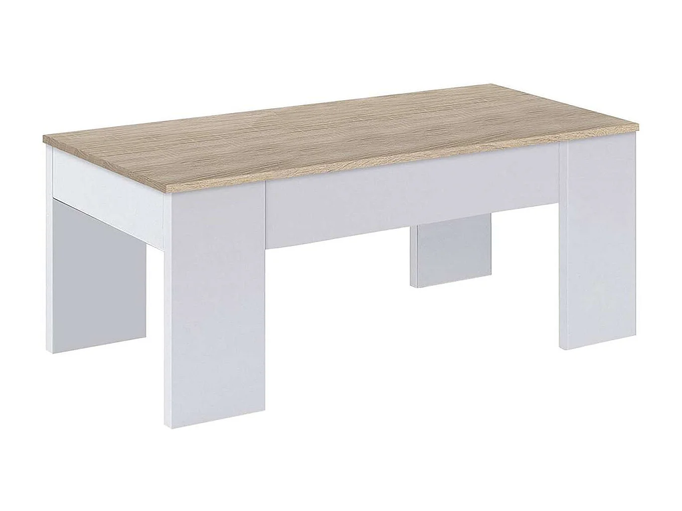 Mesa centro elevable Andujar en blanco artik y roble canadian 45 cm(alto)100 cm(ancho)50 c