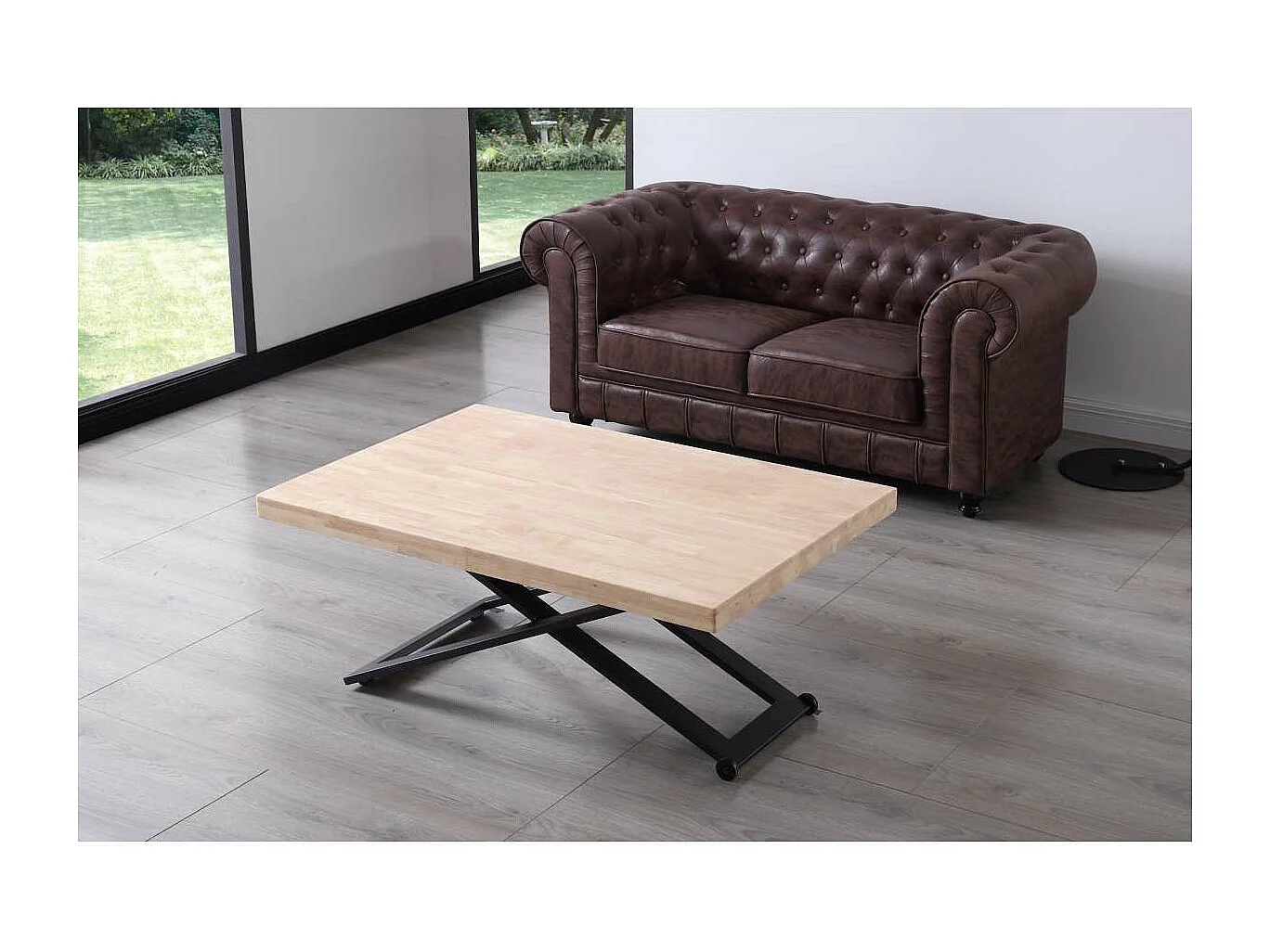 Mesa centro elevable Zoe tapa recta acabado roble nordish/negro, 120cm(largo) 80cm (ancho)