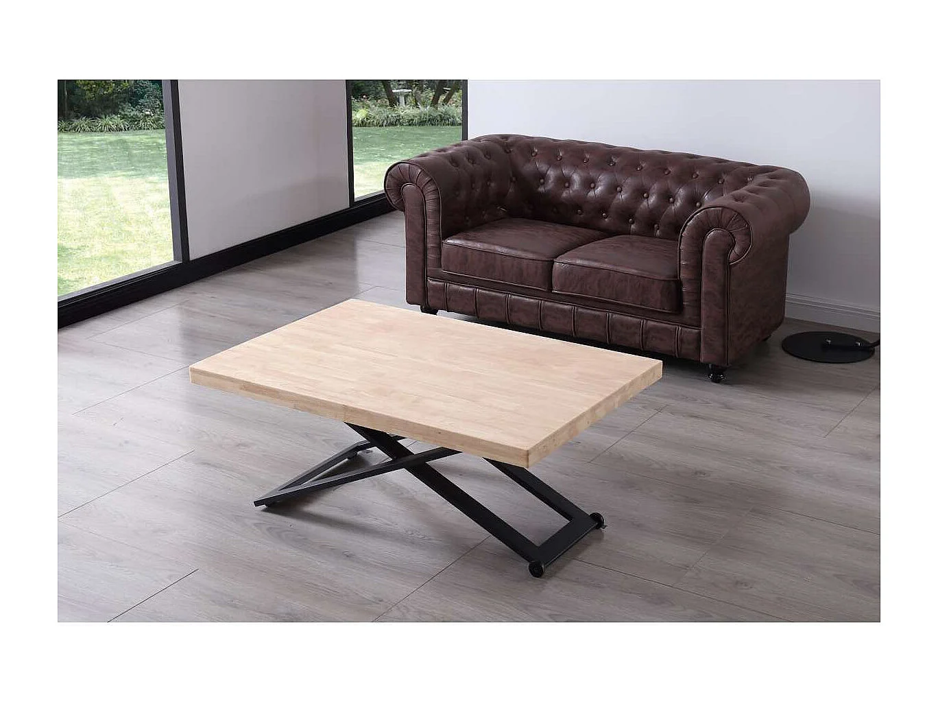Mesa centro elevable Zoe tapa recta acabado roble nordish/negro, 120cm(largo) 80cm (ancho)