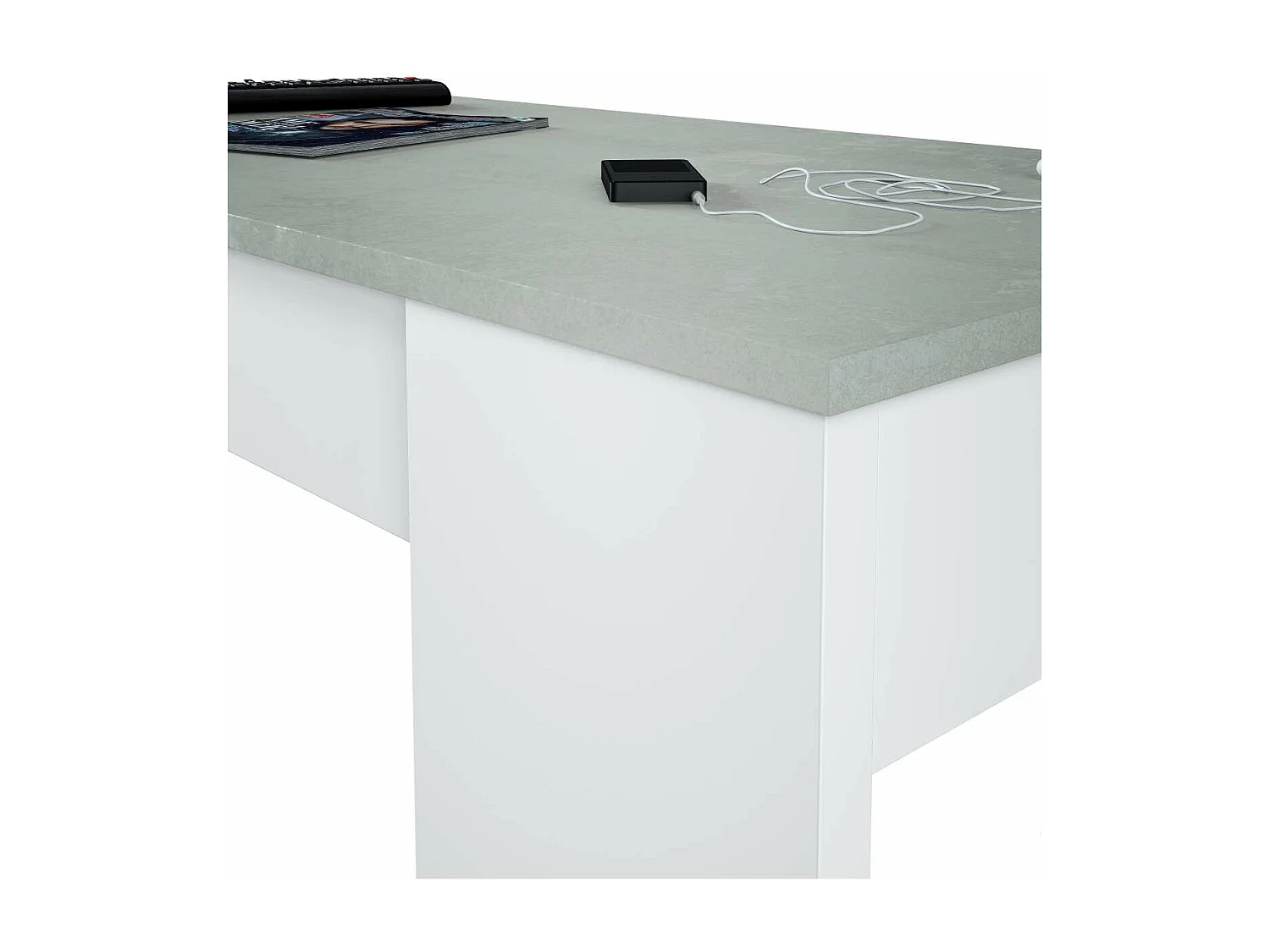 Mesa centro elevable Andujar en blanco artik y cemento 45-56cm(alto) 100cm(ancho) 50cm(lar