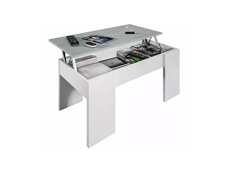 Mesa centro elevable Andujar en blanco artik y cemento 45-56cm(alto) 100cm(ancho) 50cm(lar