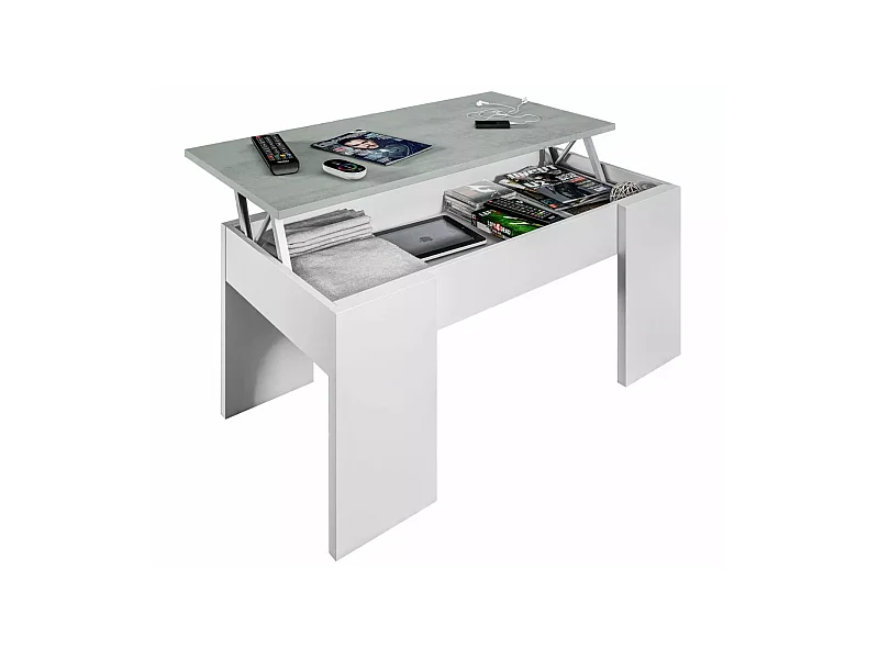 Mesa centro elevable Andujar en blanco artik y cemento 45-56cm(alto) 100cm(ancho) 50cm(lar