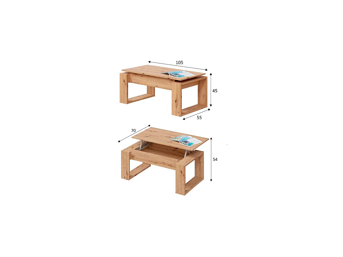 Mesa centro Caspe elevable acabado roble nordish. Medidas: 105 cm (Ancho) x 55 cm (Fondo)