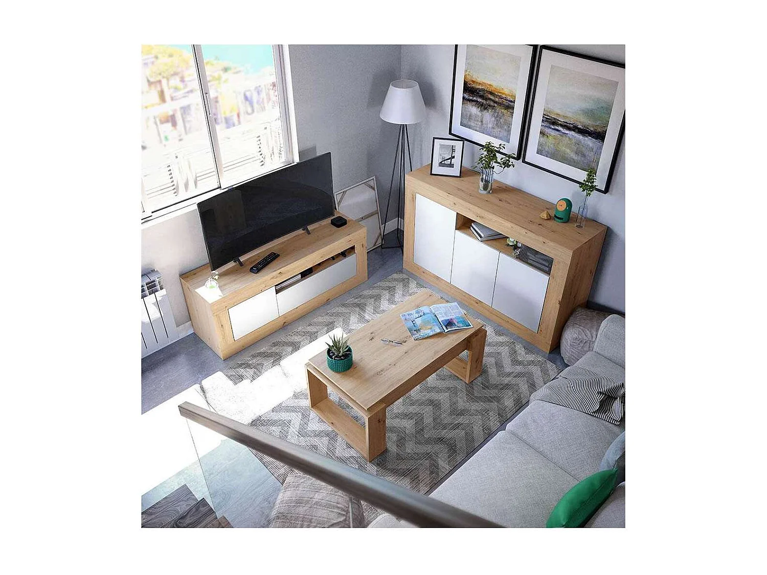 Mesa centro Caspe elevable acabado roble nordish. Medidas: 105 cm (Ancho) x 55 cm (Fondo)