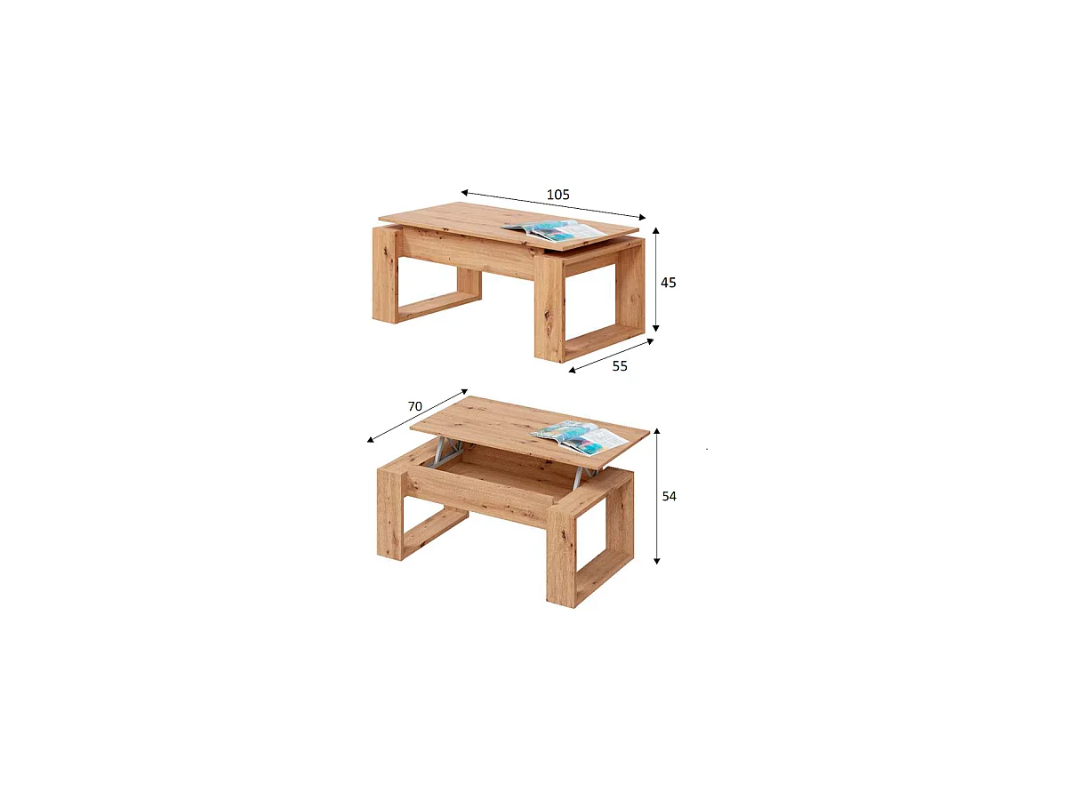 Mesa centro Caspe elevable acabado roble nordish. Medidas: 105 cm (Ancho) x 55 cm (Fondo)