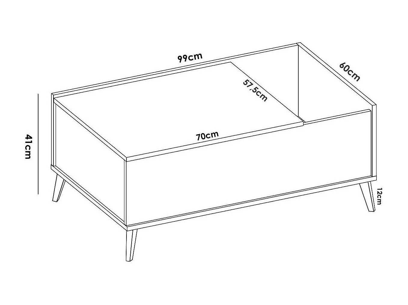 Mesa de centro elevable Cazalilla acabado natural/grafito, 41 cm(alto)99 cm(ancho)60 cm(la