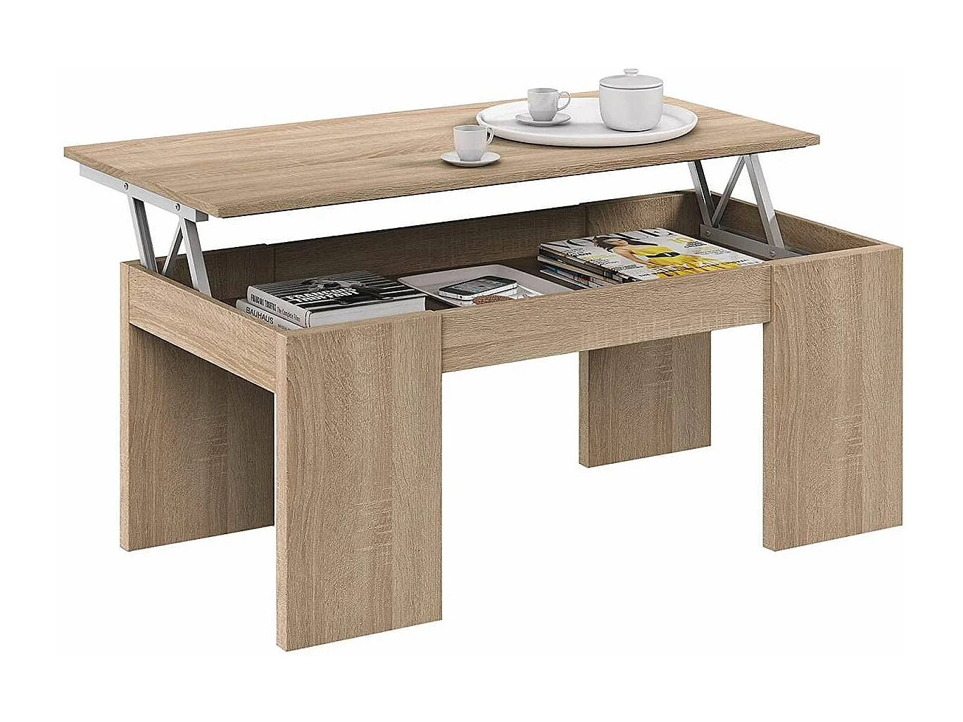 Mesa centro elevable Lijar en roble canadian 43-55 cm(alto)100 cm(ancho)50 cm(largo)