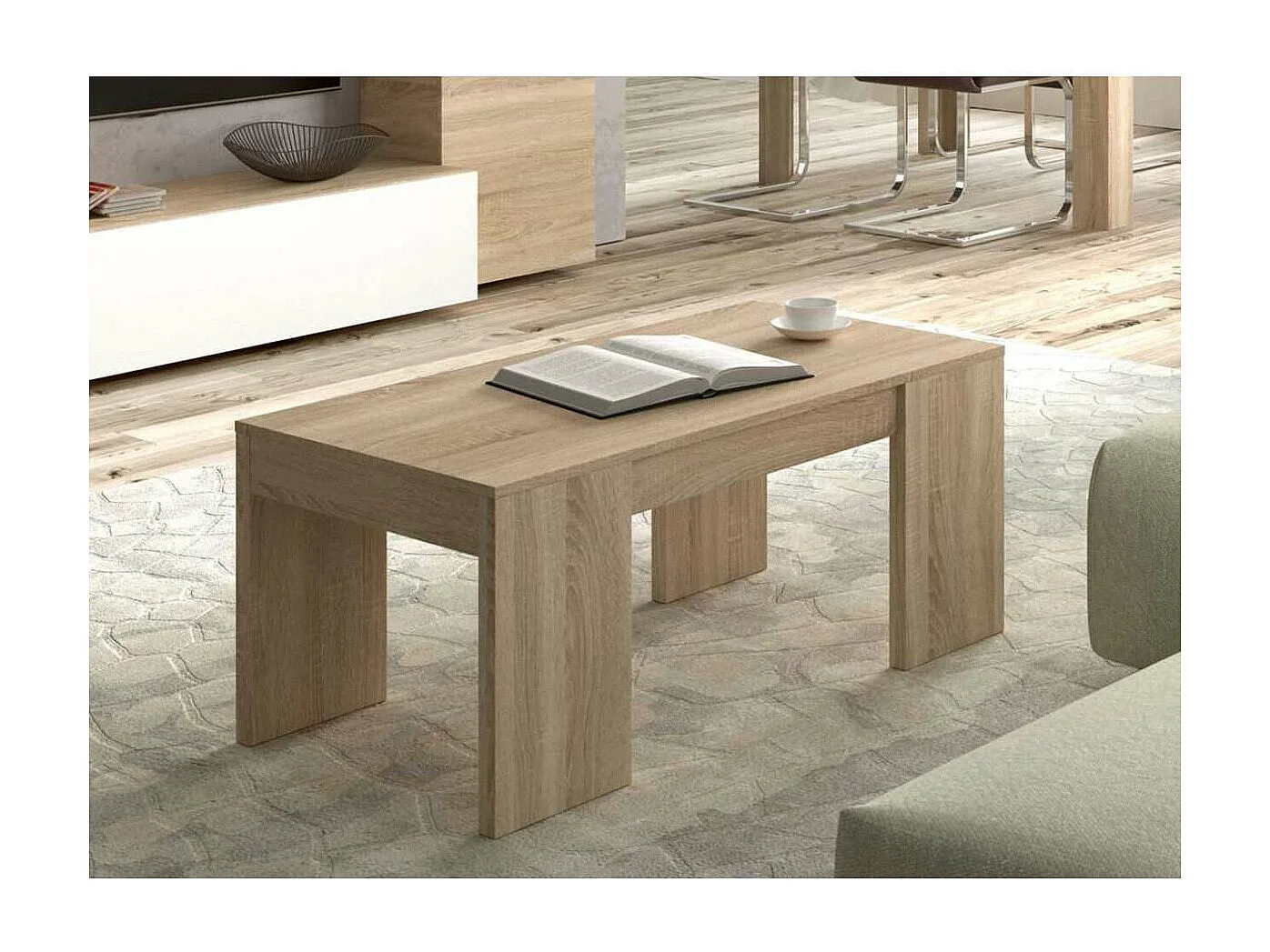 Mesa centro elevable Lijar en roble canadian 43-55 cm(alto)100 cm(ancho)50 cm(largo)