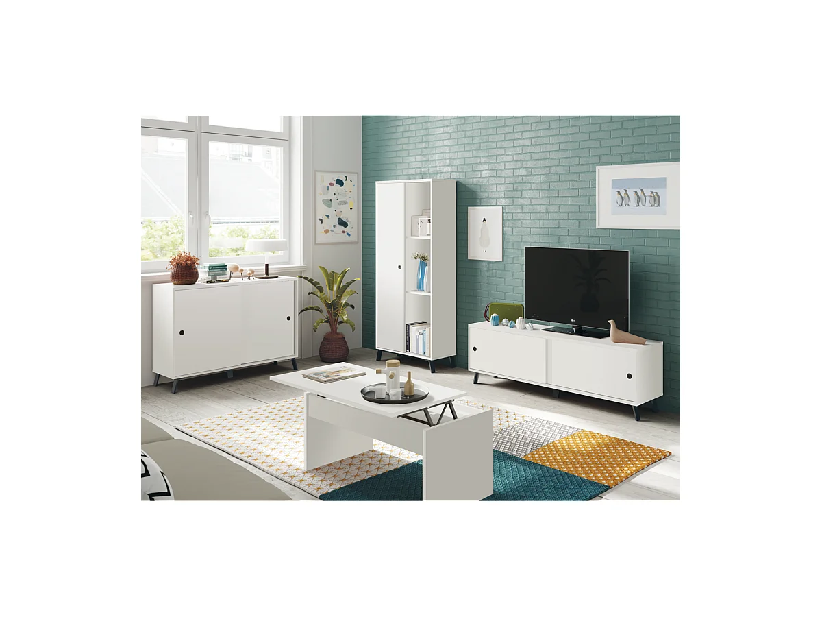 Mesa de centro Elevable Oslo acabado blanco, 47-58 cm(alto)100 cm(ancho)50 cm(largo)