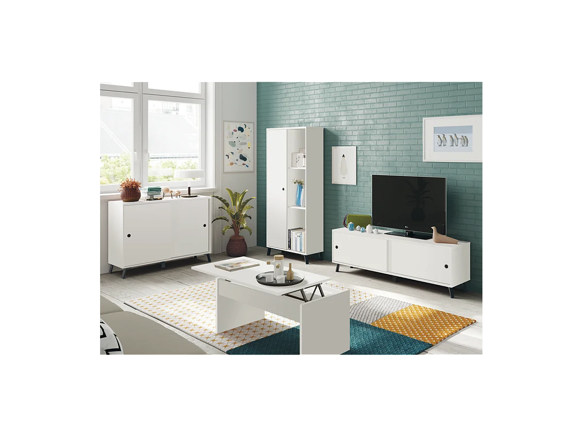 Mesa de centro Elevable Oslo acabado blanco, 47-58 cm(alto)100 cm(ancho)50 cm(largo)