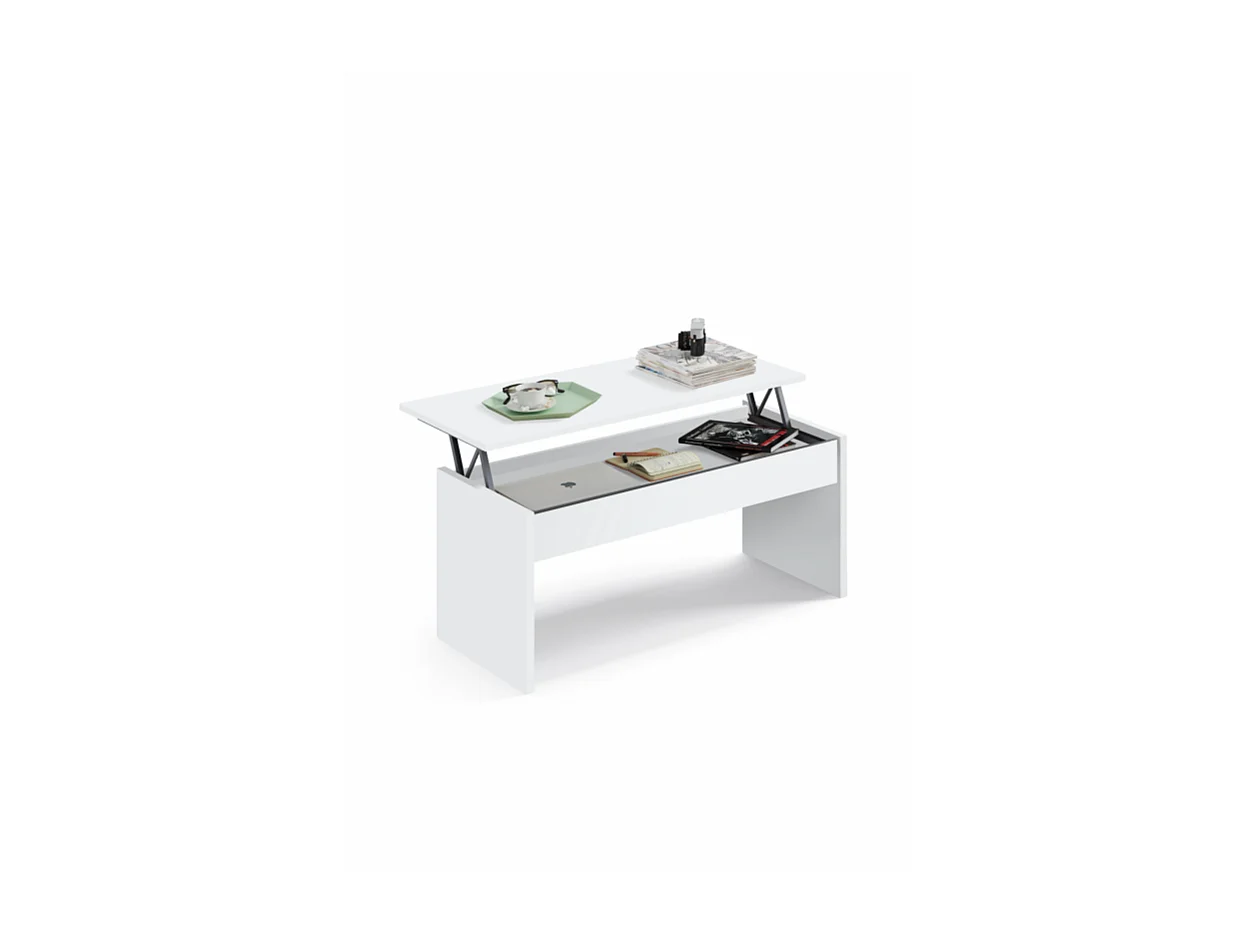 Mesa de centro Elevable Oslo acabado blanco, 47-58 cm(alto)100 cm(ancho)50 cm(largo)