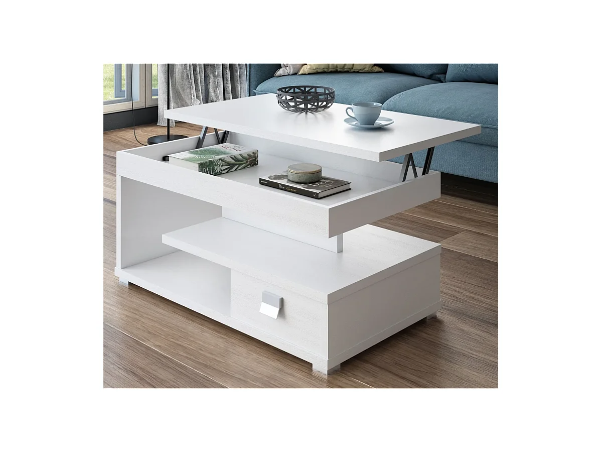 Mesa centro elevable acabado blanco, 51 cm(alto) 110 cm(ancho) 55 cm(largo)