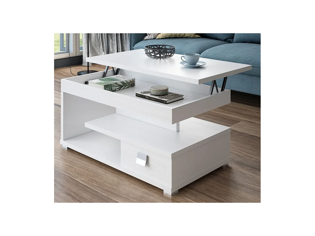 Mesa centro elevable acabado blanco, 51 cm(alto) 110 cm(ancho) 55 cm(largo)