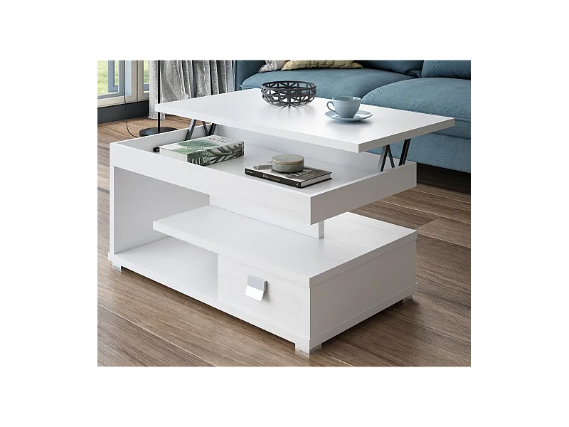 Mesa centro elevable acabado blanco, 51 cm(alto) 110 cm(ancho) 55 cm(largo)