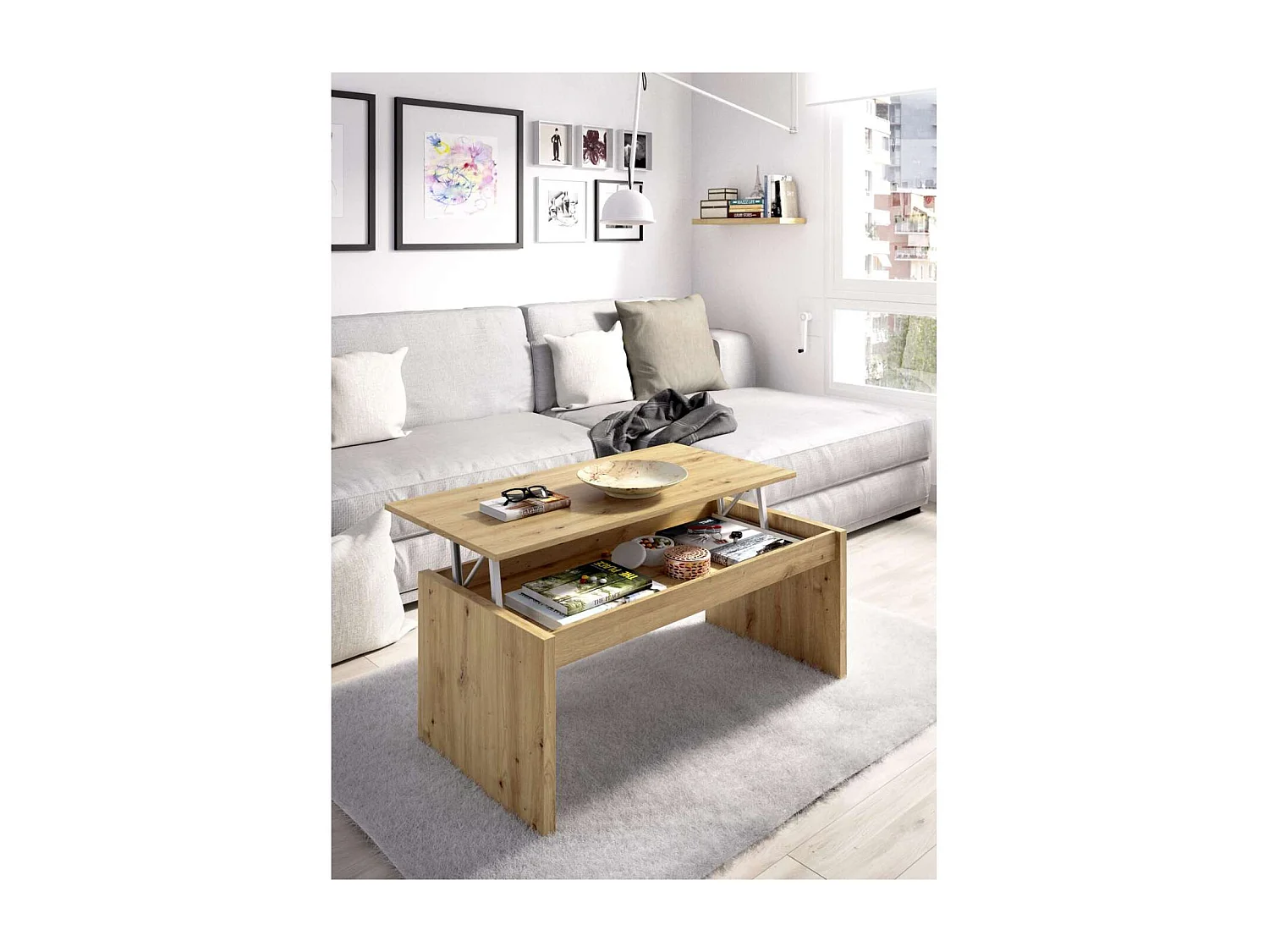 Mesa de centro elevable Carboneros en color Nordic 43 cm(alto)102 cm(ancho)50 cm(largo)