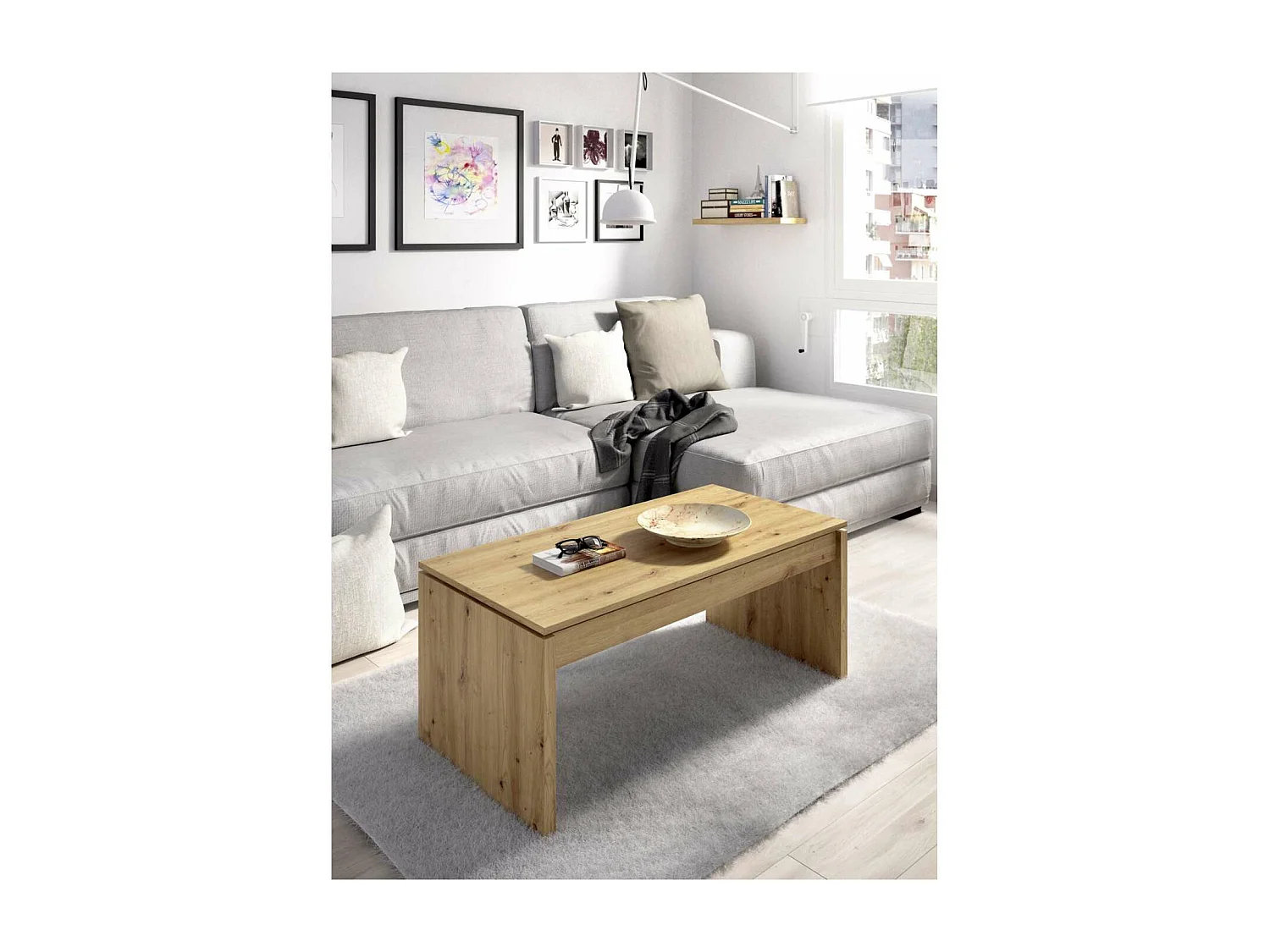 Mesa de centro elevable Carboneros en color Nordic 43 cm(alto)102 cm(ancho)50 cm(largo)