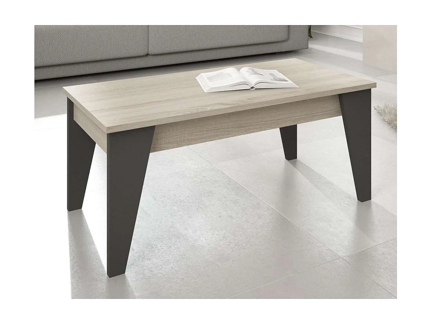 Mesa de centro elevable Ugijar en ártico y grafito. 46 cm(alto)100 cm(ancho)50 cm(largo)