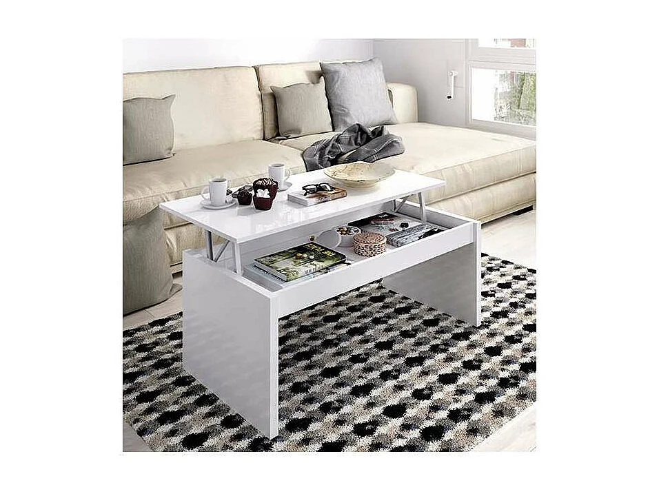 Mesa de centro elevable Carboneros en blanco 43 cm(alto)102 cm(ancho)50 cm(fondo)