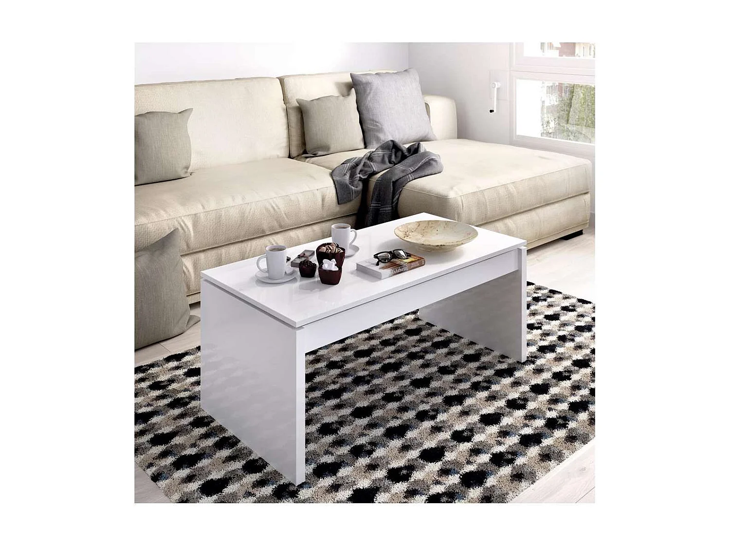 Mesa de centro elevable Carboneros en blanco 43 cm(alto)102 cm(ancho)50 cm(fondo)
