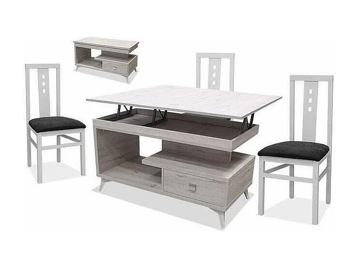 Mesa centro convertible en mesa de comedor acabado blanco artico, 64cm(alto) 113cm(ancho)