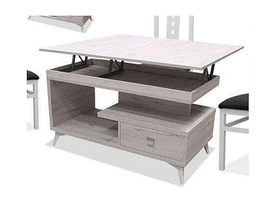Mesa centro convertible en mesa de comedor acabado blanco artico, 64cm(alto) 113cm(ancho)