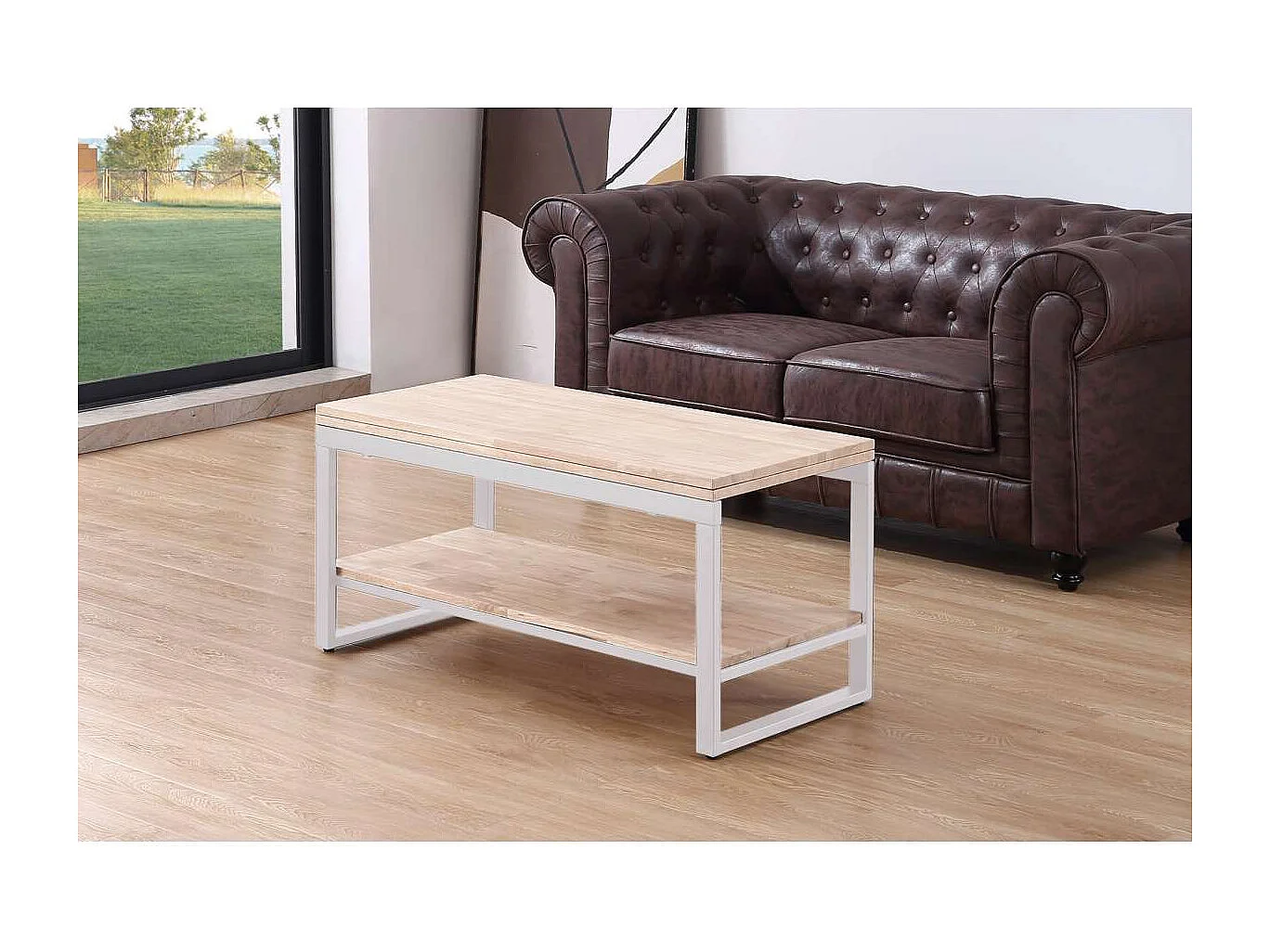 Mesa centro elevable y extensible Steve acabado roble nordish/blanco, 47 cm(alto)100 cm(la