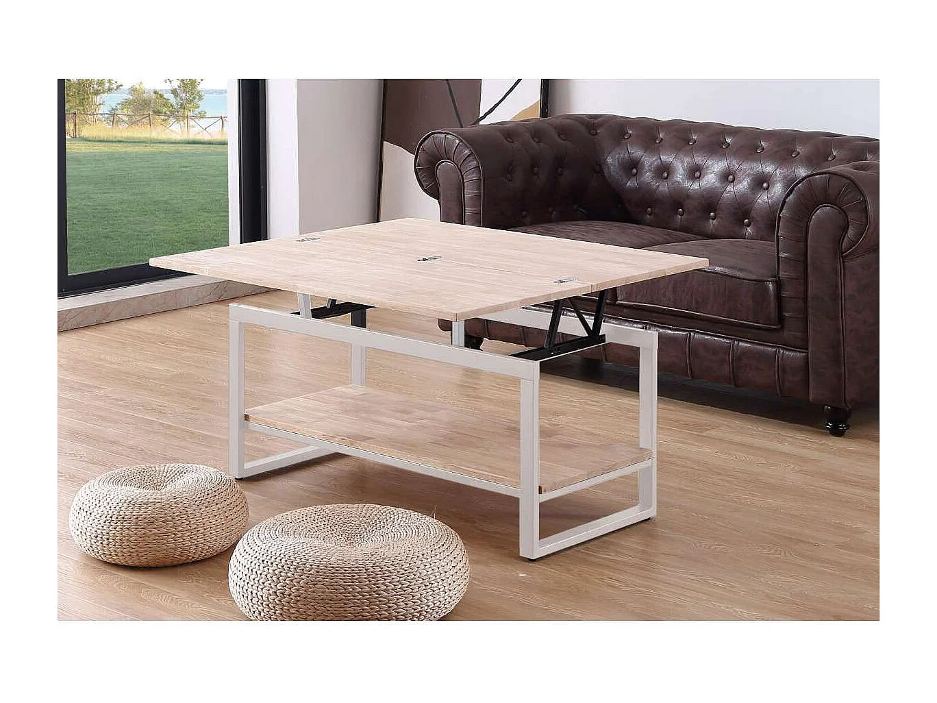 Mesa centro elevable y extensible Steve acabado roble nordish/blanco, 47 cm(alto)100 cm(la