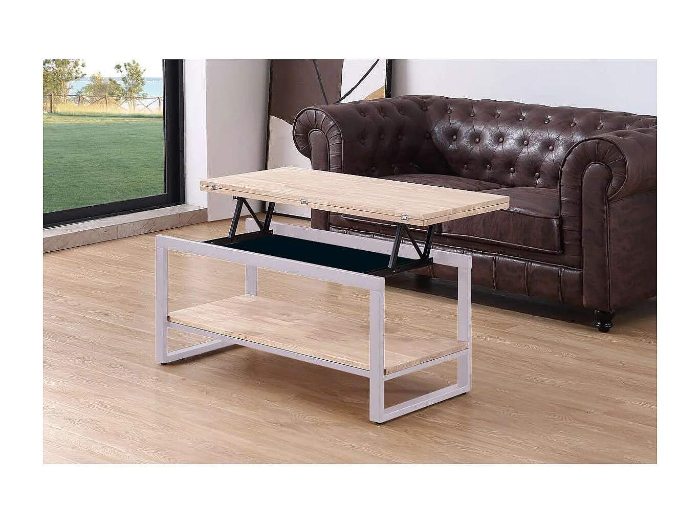 Mesa centro elevable y extensible Steve acabado roble nordish/blanco, 47 cm(alto)100 cm(la