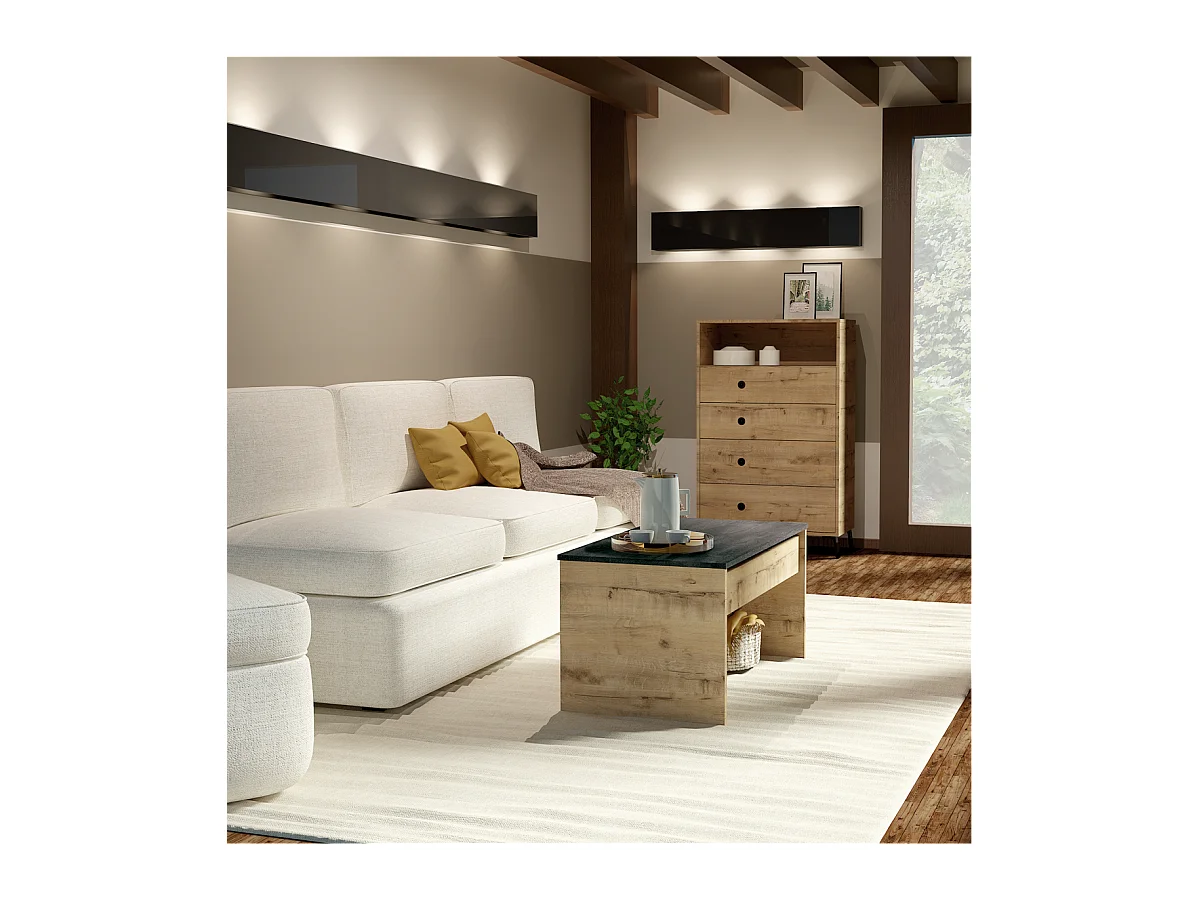 Mesa de centro Elevable Oslo acabado roble vega, 47-58 cm(alto)100 cm(ancho)50 cm(largo)