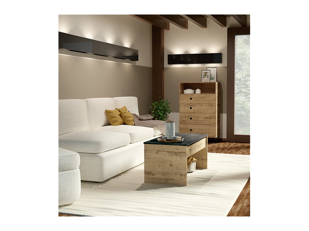 Mesa de centro Elevable Oslo acabado roble vega, 47-58 cm(alto)100 cm(ancho)50 cm(largo)