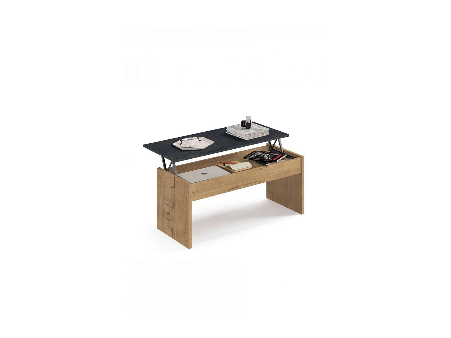 Mesa de centro Elevable Oslo acabado roble vega, 47-58 cm(alto)100 cm(ancho)50 cm(largo)
