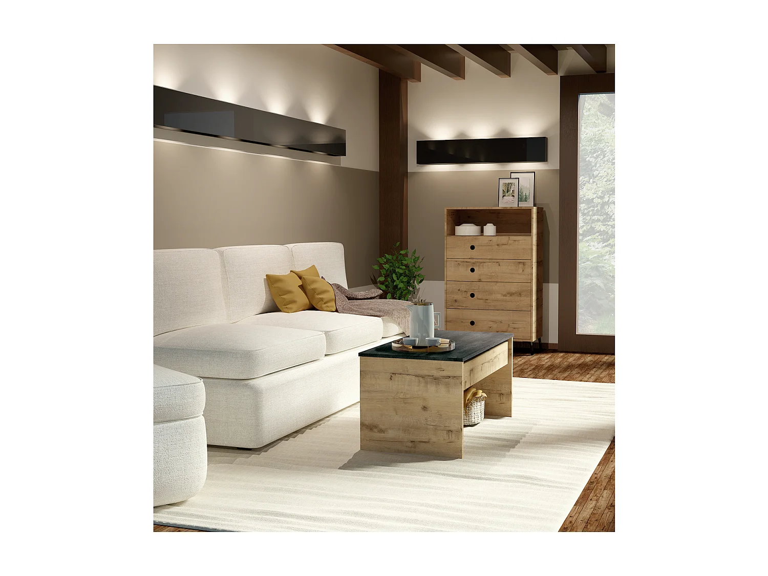 Mesa de centro Elevable Oslo acabado roble vega, 47-58 cm(alto)100 cm(ancho)50 cm(largo)